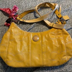 Coach Yellow Leather Shoulder Bag with Signature C Pattern